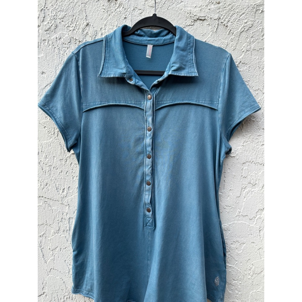 Free People Movement Hot Shot Romper Blue Teal Button Front Short Sleeve Large - Picture 4 of 8